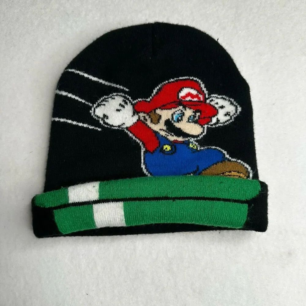 Super Mario Embroidered Black Knit‎ Beanie Hat One Size Nintendo 2017